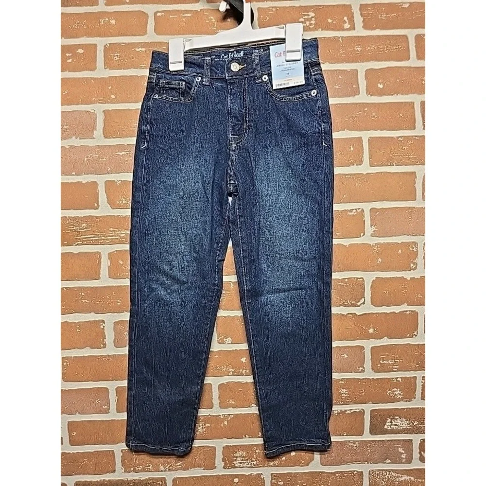 Cat & Jack Girls Jeans Sz 10 Straight Ankle Adjustable Dark Wash School Pants